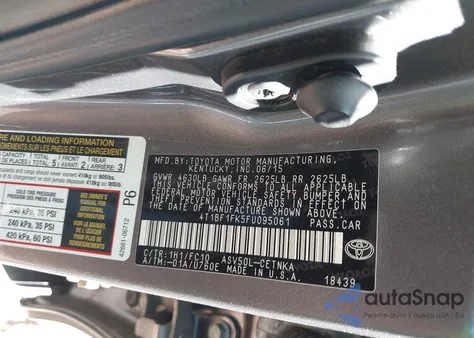 2015 Toyota Camry Le из США, поврежденный, VIN 4T1BF1FK5FU095061